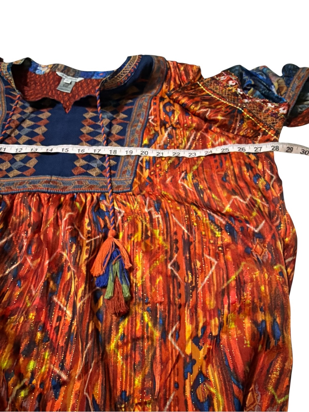 John Mark Autumn Hues Boho Tunic Top Plus 2X Ikat Print Embroidered Tassel Tie - Picture 10 of 13